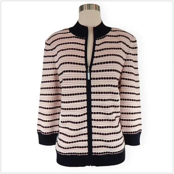 St. John Sport Knit Cardigan Jacket Striped Zip Front $900 New NWT Size M - Picture 2 of 5